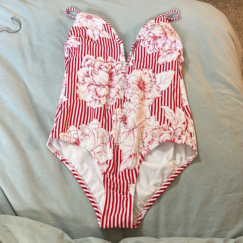 Kona Sol red and white one piece swimsuit